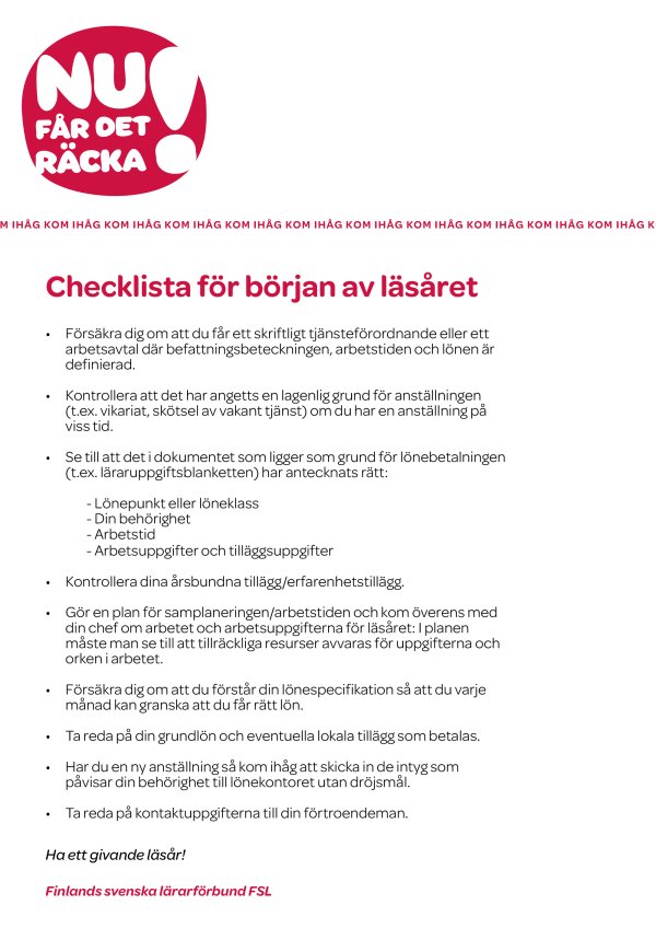 Checklista vid läsårets början